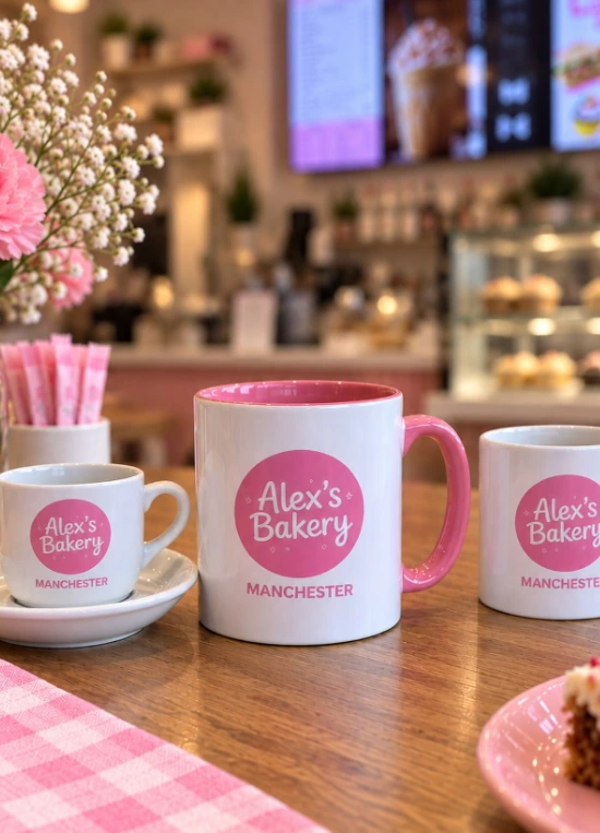 Alex’s Bakery new branded cups in the bakery