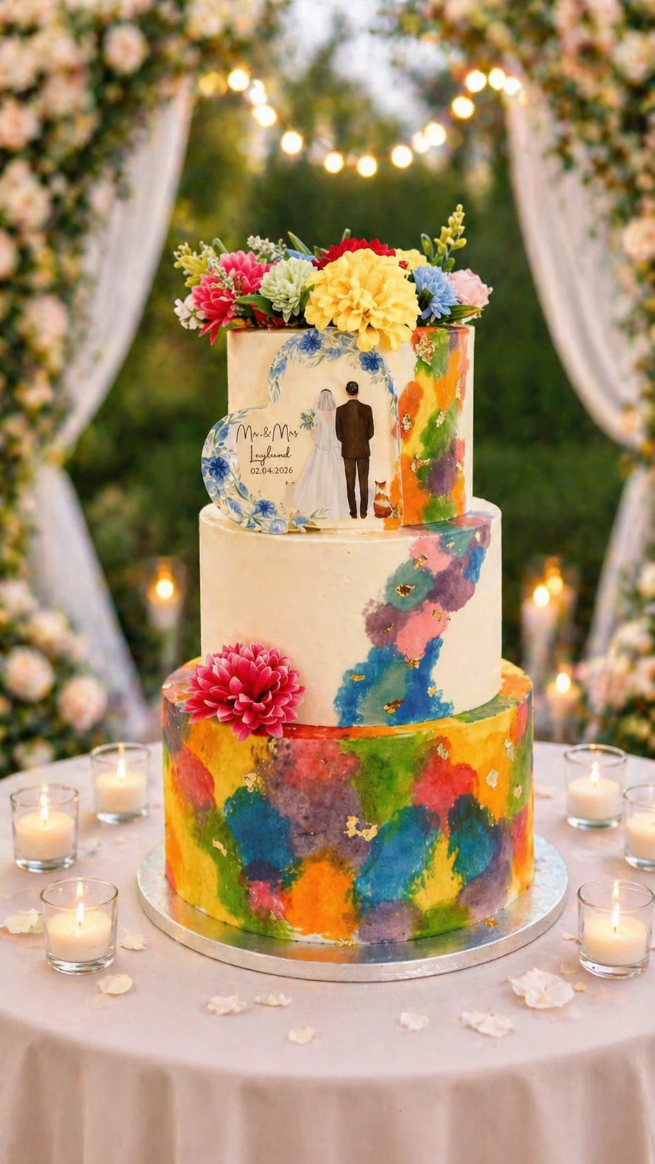Artistic painted wedding cake