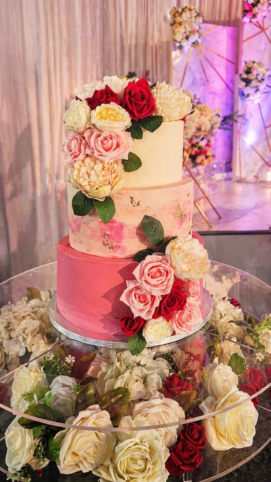 Pink floral wedding cake