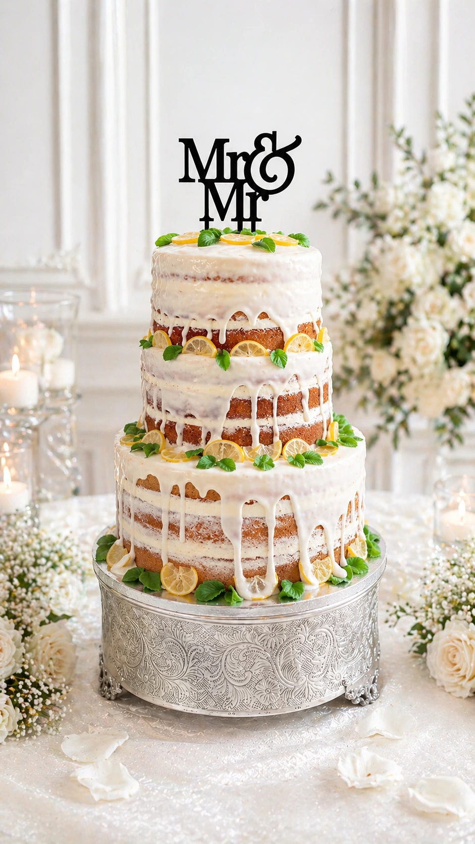 Lemon drip wedding cake