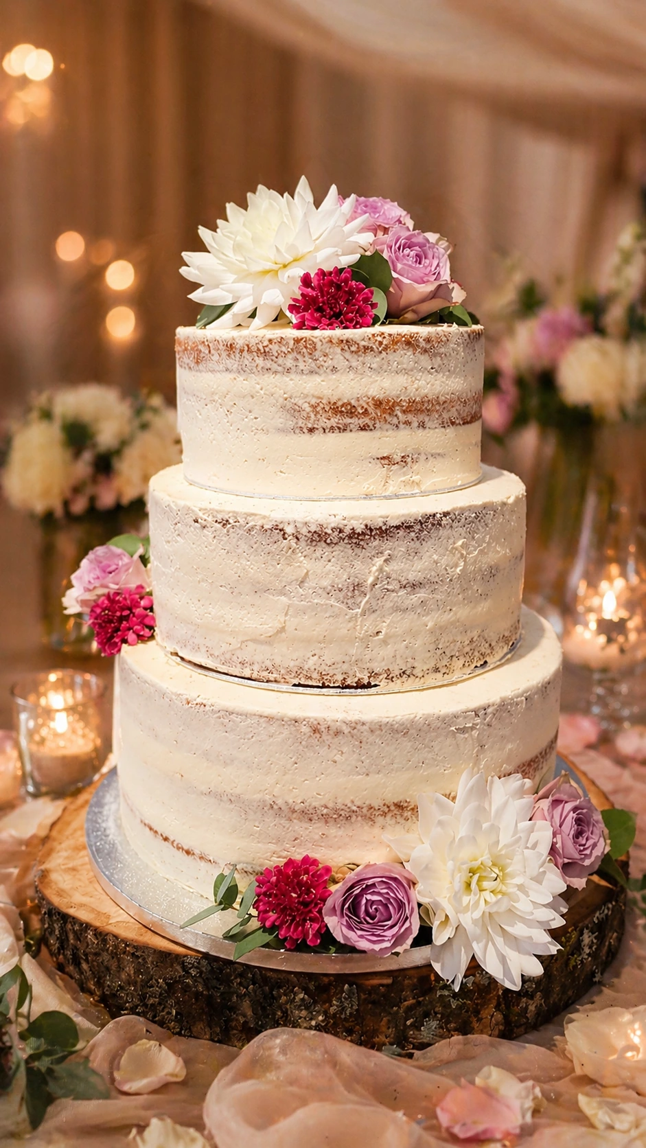 Rustic semi naked wedding cake