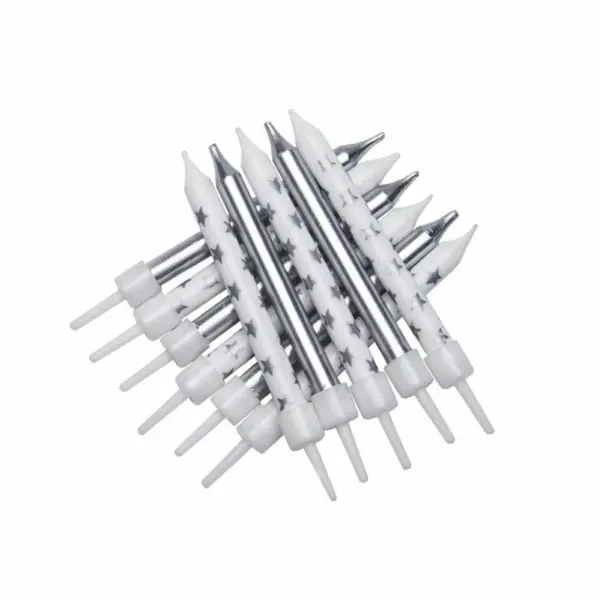 Glitter Birthday Candles Pack - White / Silver Stars
