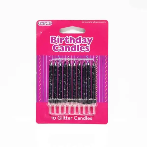 Glitter Birthday Candles Pack - Black
