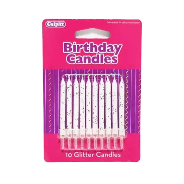 Glitter Birthday Candles Pack - White