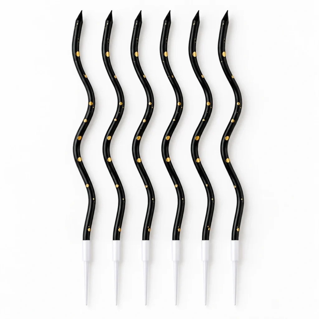 Black & Gold Dot Wave Candles – Box of 6
