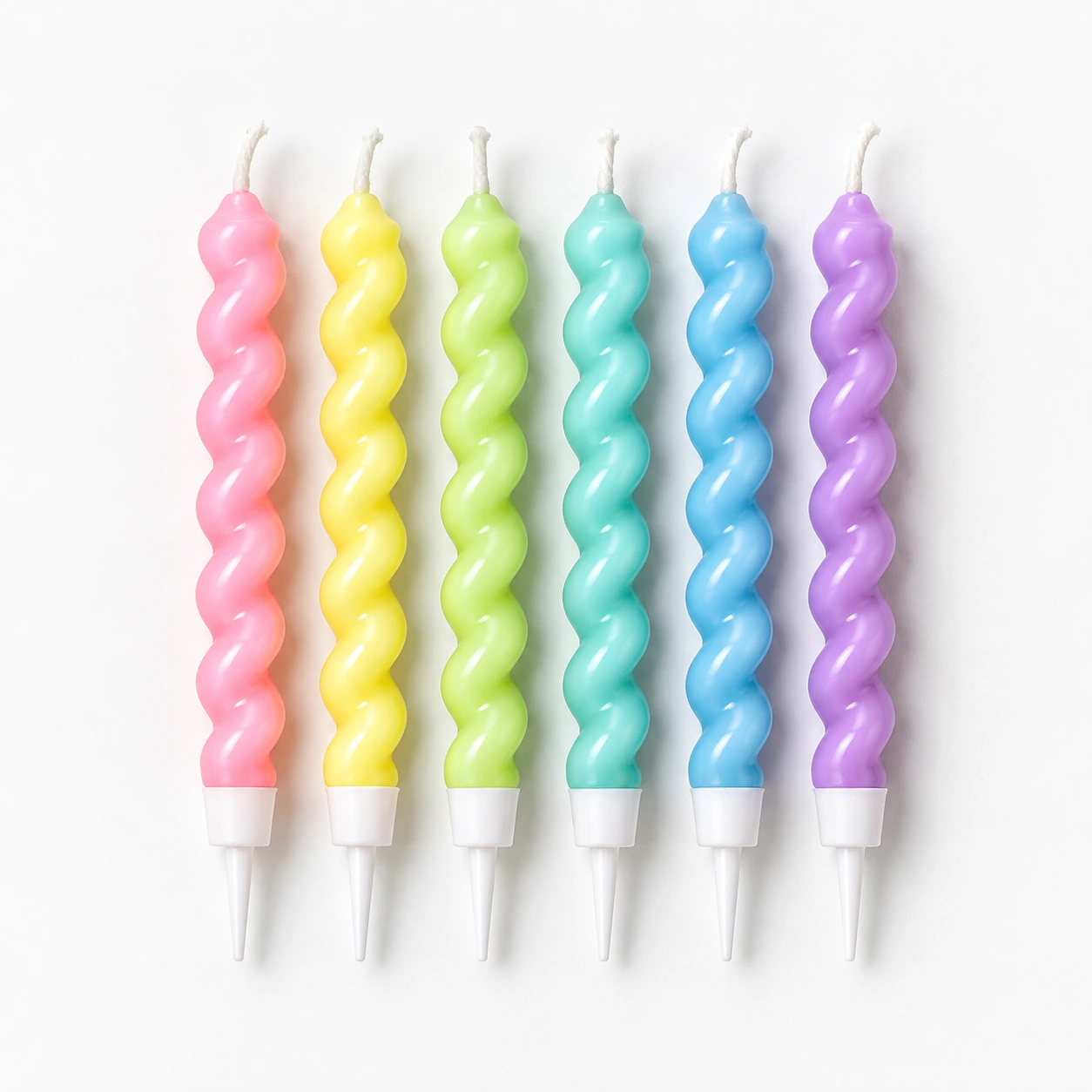 Pastel Rainbow Twist Candles – Box of 6 - six candles on a white background