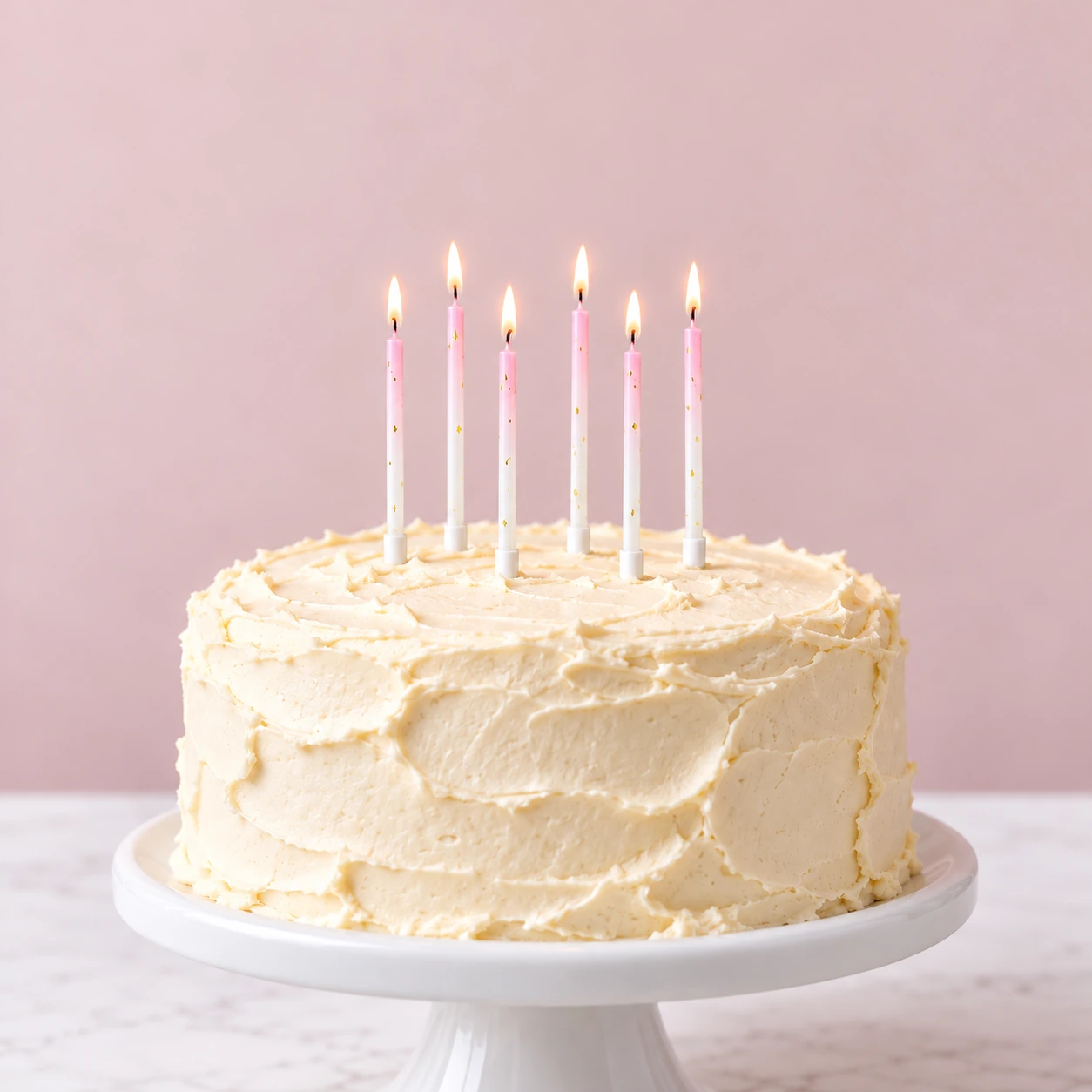 Pink Ombré & Gold Fleck Candles – Box of 6 - six realistically sized candles on a cake