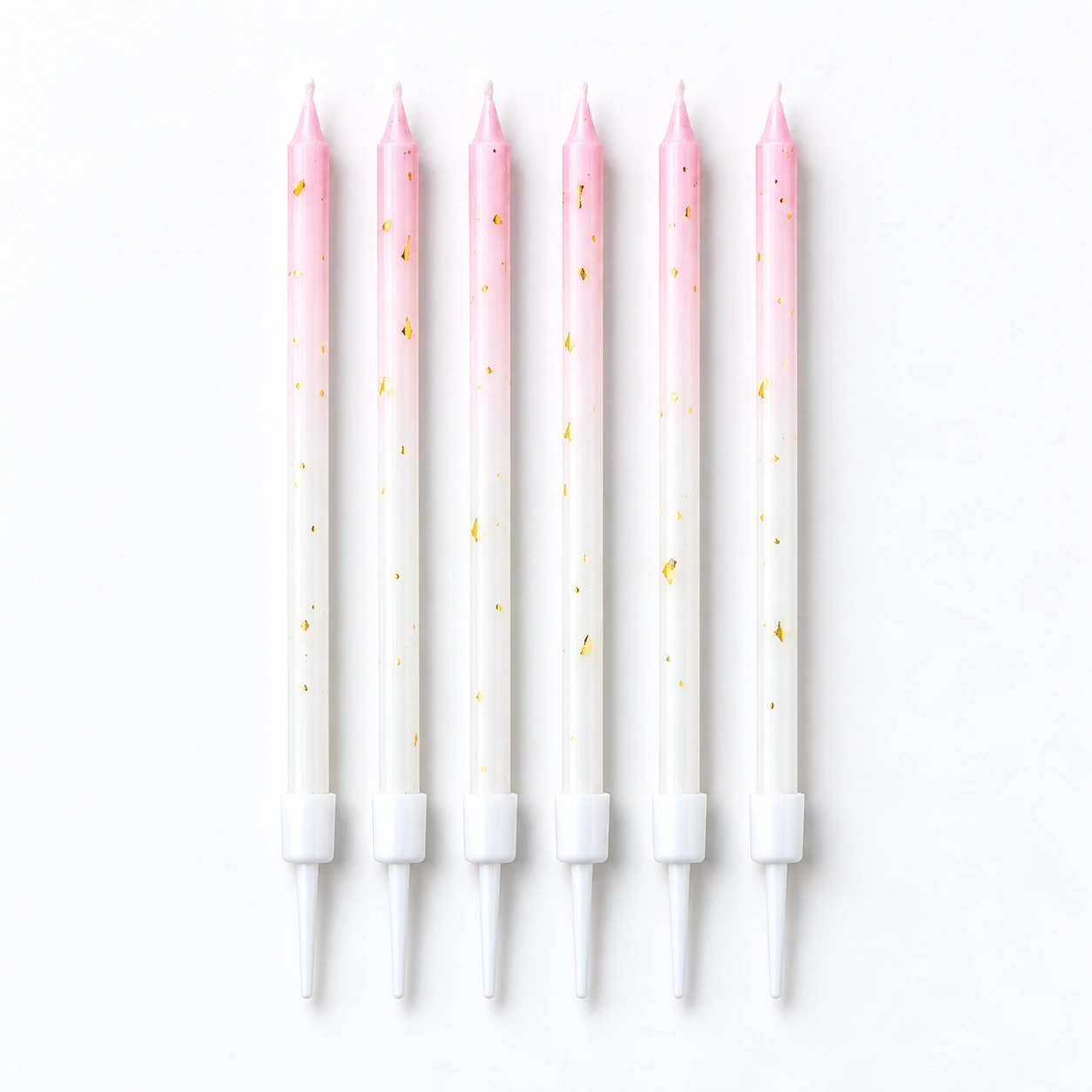 Pink Ombré & Gold Fleck Candles – Box of 6 - six candles on a white background